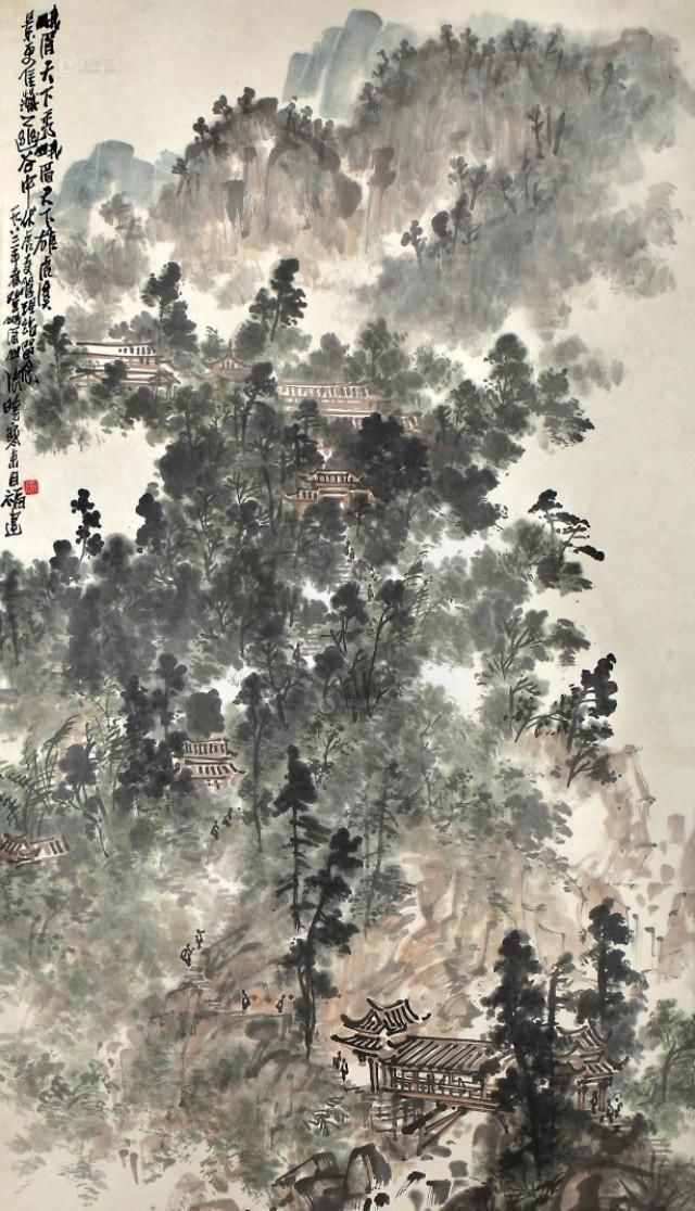 他的山水画——极简的直线为骨,极繁的渲染为体,苍润氤氲