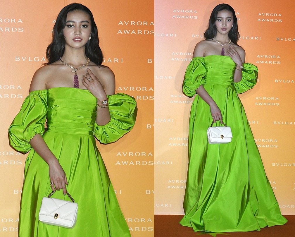 服饰|木村光希继承了爸妈的高颜值, 不过纯绿色长裙好显黑, 有点压气质