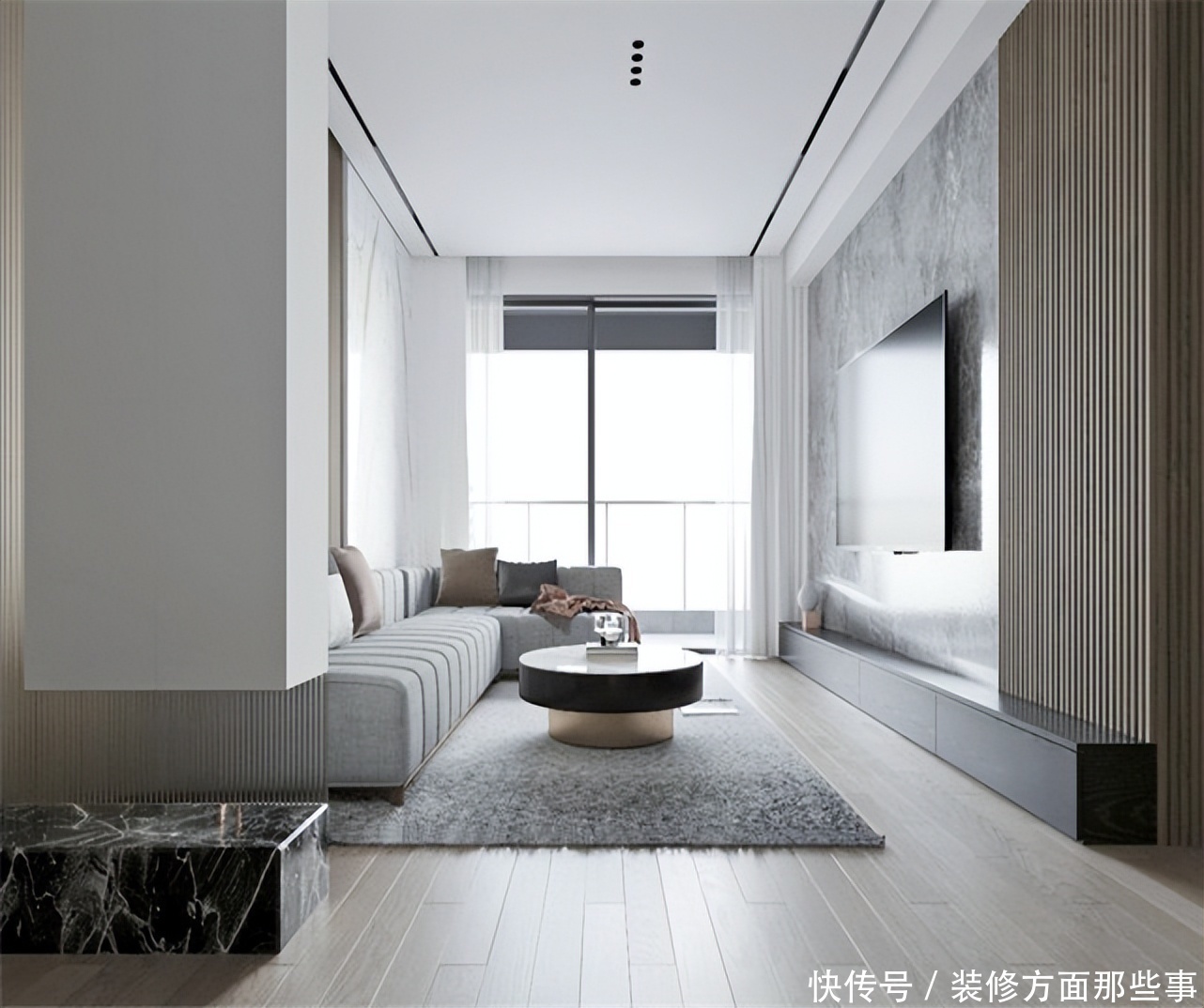 装修|87平简约风二居室,深灰色的木纹肌里诉说着年轮和岁月