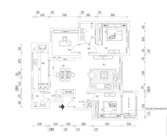 三居室|150平简约风三居室,灰蓝色点缀整个白色的空间,让客厅清爽干净