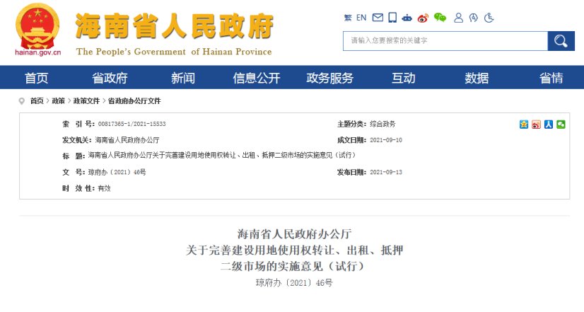 交易|海南省鼓励市场主体通过土地二级市场购买存量建设用地