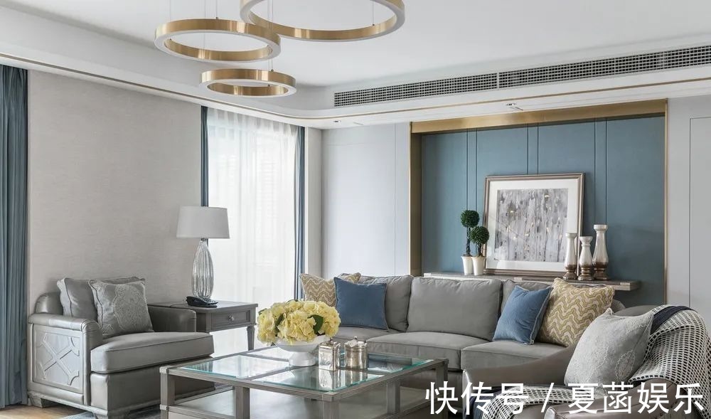 餐边柜+|178㎡现代美式,当美式遇上高级灰,营造简约华丽的美