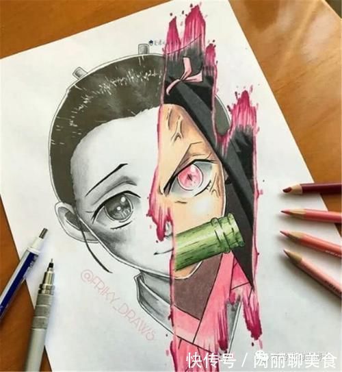 祢豆子|素描与彩稿共存,美术达人打造《鬼灭之刃》主题奇妙画作