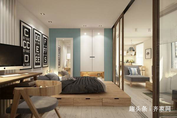混搭|45平北欧混搭一居，面积虽小，卧室床要大，在家睡好很重要！