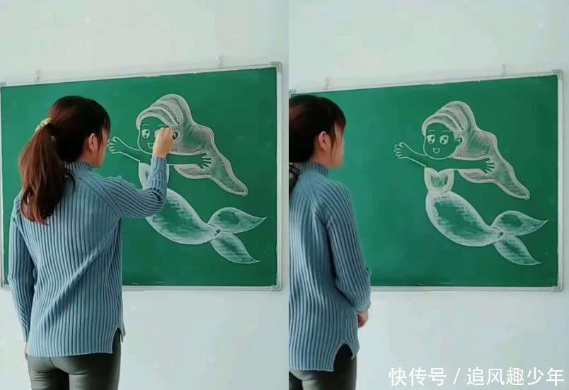 小姐姐|小姐姐用粉笔在黑板上画美人鱼,看到成品时,网友:美到“心醉”