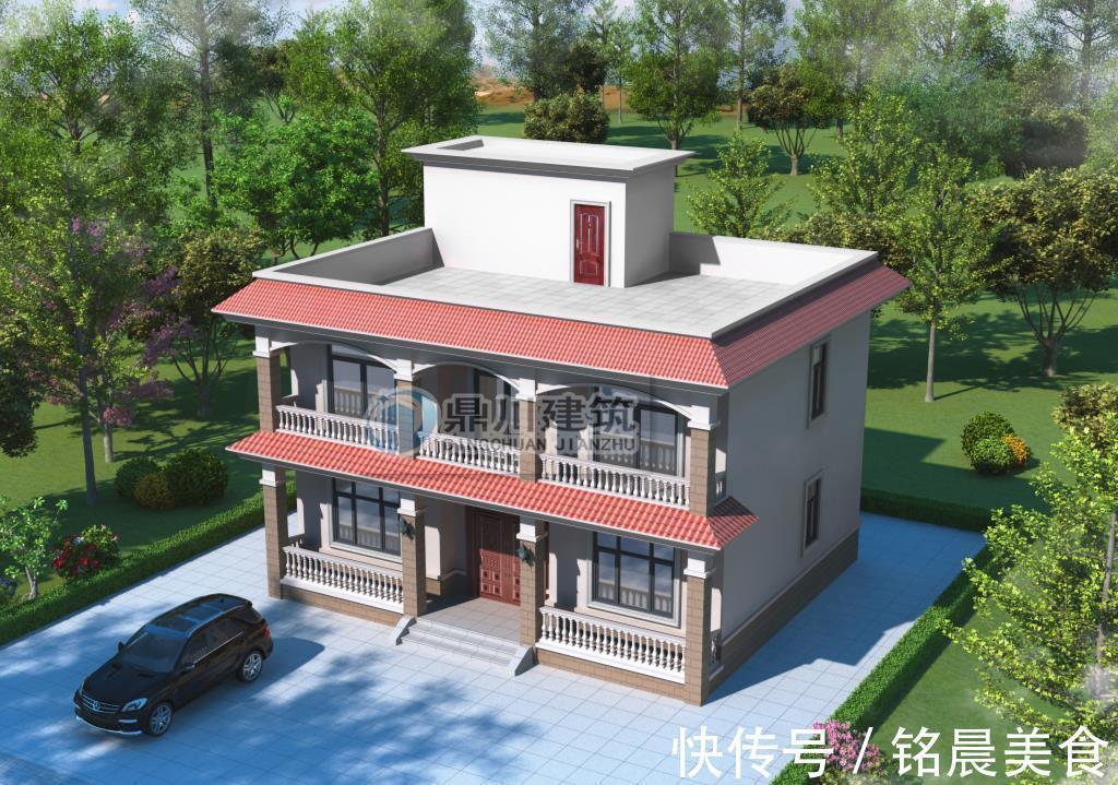 户型|占地120平米，二层平屋顶农村别墅，户型好造价低，南北方都适合!