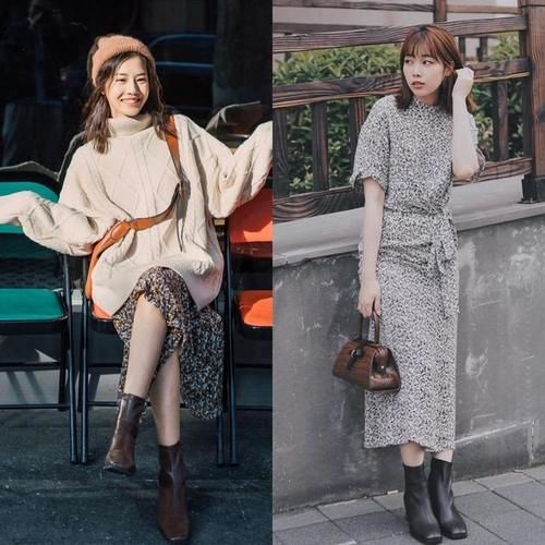 透气感|长裙+短靴=今秋王炸cp，又美又飒又有气质，穿对了还很显腿长