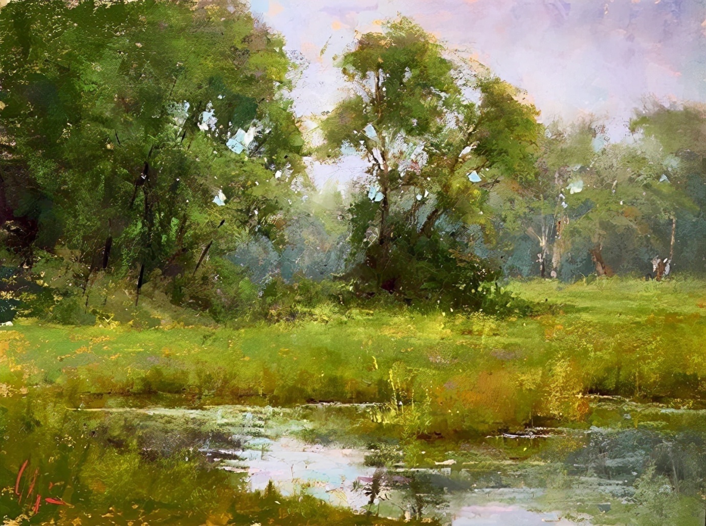 美国#美国艺术家阿奎尔柔和的风景油画,画里充满了阳光温馨美好