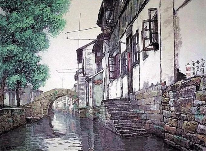贺天健&吕吉人笔下的水韵江南,美在意境!
