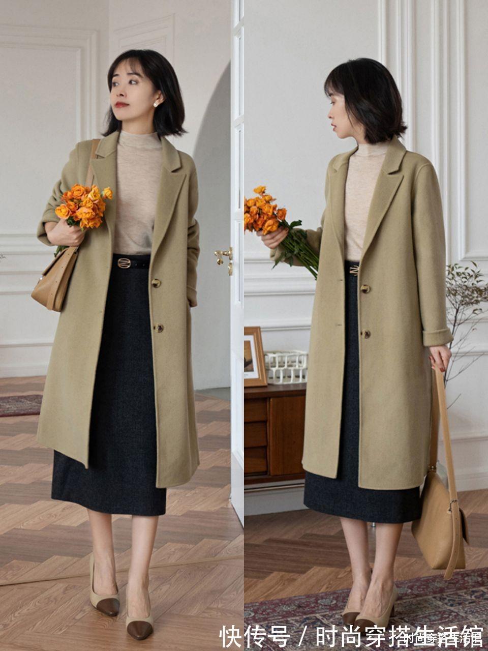 穿搭|大衣下面别总搭配裤子,今年流行“大衣+半裙”,时髦高级又显瘦