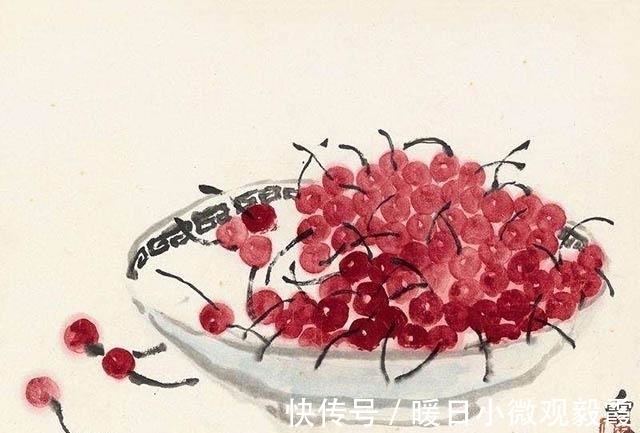 浮红@蔡杰与齐白石PK樱桃画,吃剩的卖了2408万,浸水的只值195万,为啥