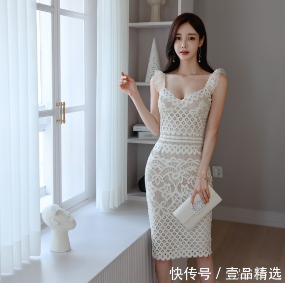 孙允珠|女神孙允珠高清时尚搭配:东方幽杏象牙复古雕花包臀裙