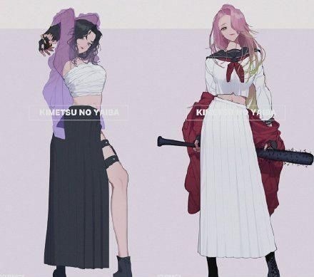 女团|鬼灭之刃:可以出道的时尚男团与女团,虫蛀和恋柱变长腿御姐