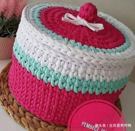布条这样钩织,快速变收纳筐,放家里不好用吗DIY编织附教程