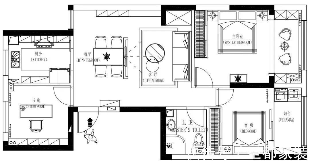 婚房|客餐厅一体+L型厨房设计，小户型婚房装修模板，温馨又甜蜜
