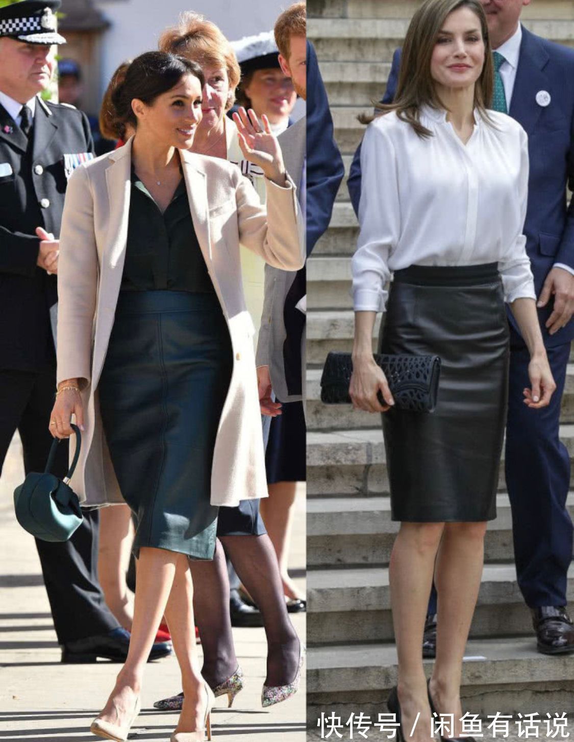 皮裙 西班牙王后瘦到不足90斤,和120斤梅根同穿皮裙,看完不想减肥了