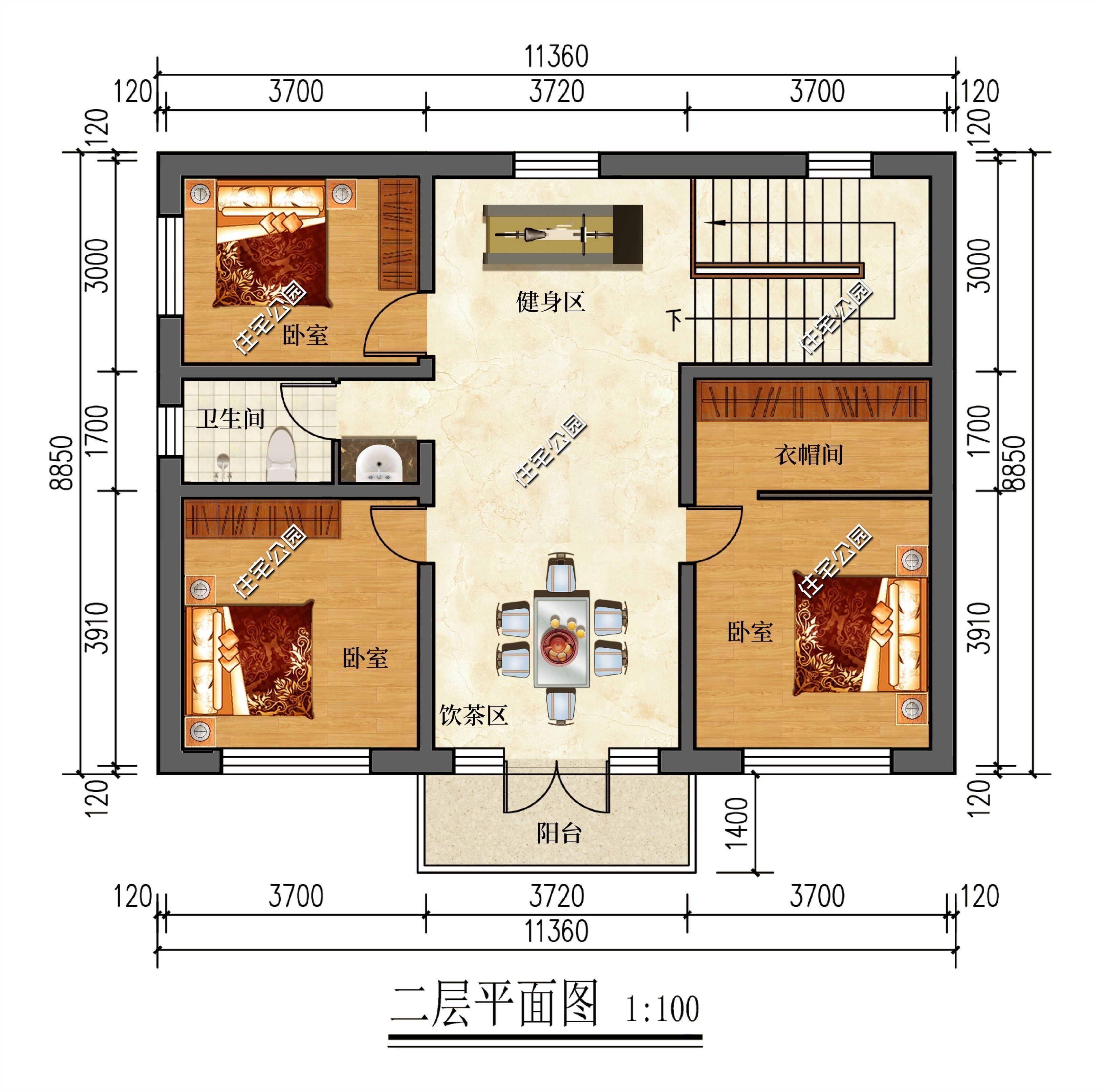 小知识|11×8米占地仅103平的二层别墅，东墙无窗设计，靠近邻居也能建