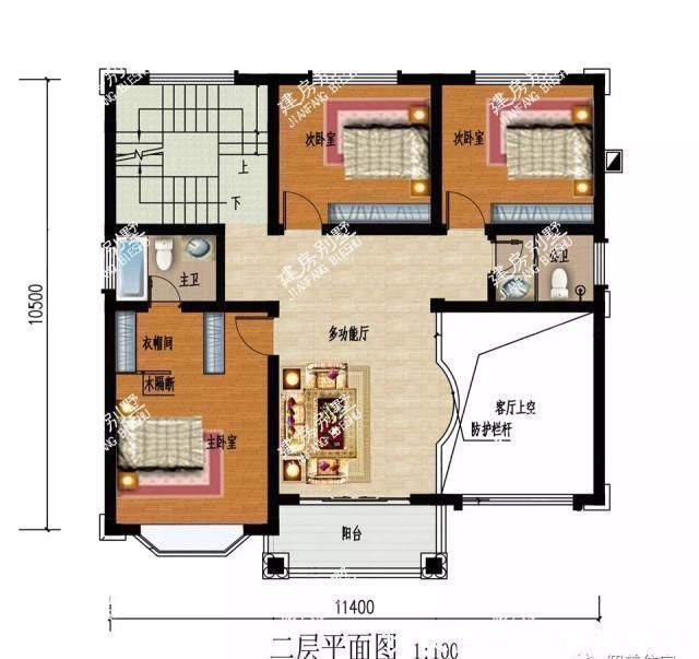 挑空|宽11-12米间的两栋别墅,第一栋客厅挑空带飘窗,造价30万