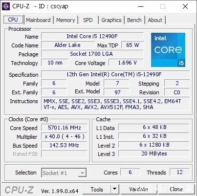 i5|英特尔 i5-12490F 中国特供处理器超频：可达 5.7 GHz