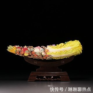 牙雕$回流 百年老牙雕彩绘白菜摆件