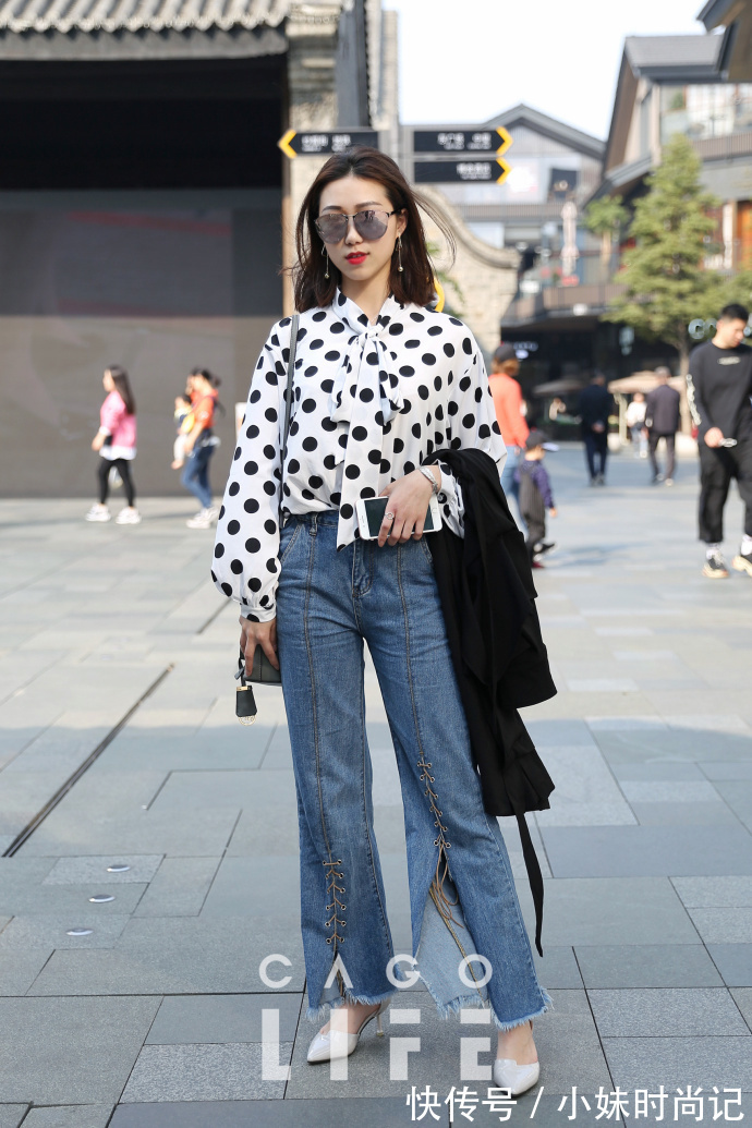 衬衫搭配|成都街拍,黑色长袖衬衫搭配橘色长裙,简约有型又有范!