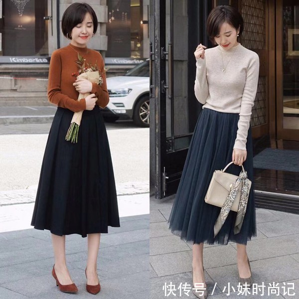 温婉贤淑的成熟女人穿搭！毛衣+裙子，讲求的是舒适自然