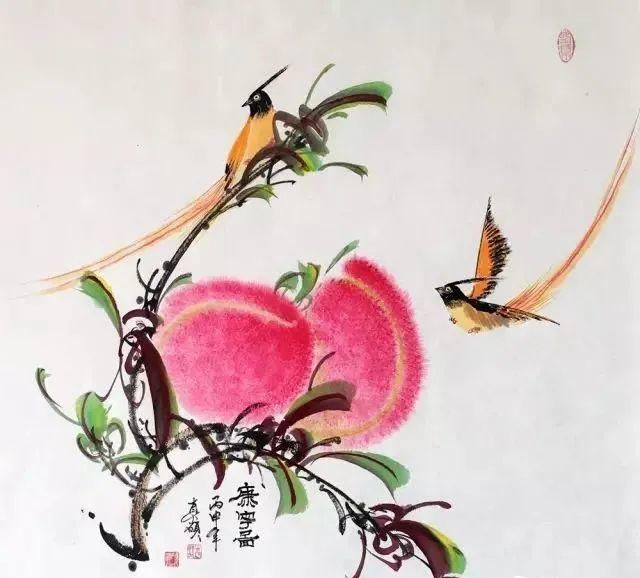 甜香|一起来欣赏国画里的蜜桃，娇艳溢甜香