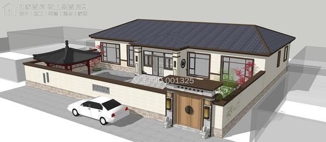 别墅|一层新中式别墅,双入户门,房间均能采光,屋檐外挑,简单大气