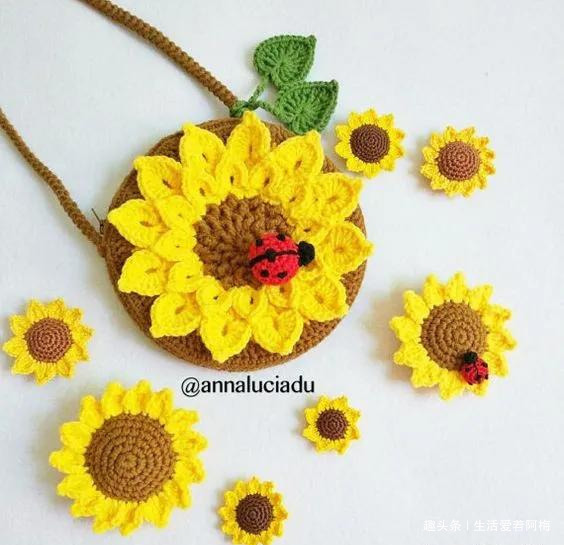 毛线钩针编织向日葵合集，DIY手工编织附图解教程
