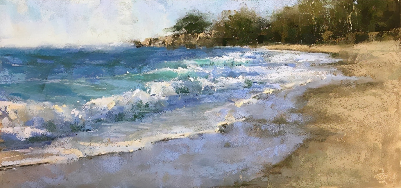 美国#美国艺术家阿奎尔柔和的风景油画,画里充满了阳光温馨美好