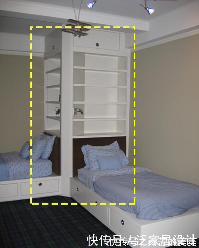 收纳柜|二胎家庭不做上下铺,越来越多人都把2张床靠墙放,中间做收纳柜