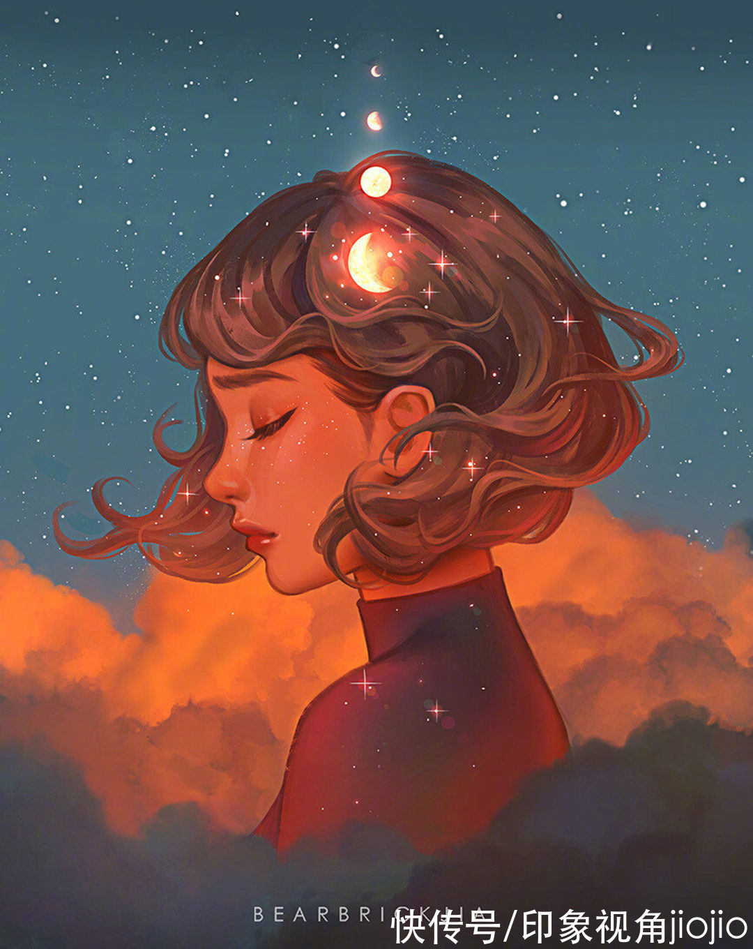 超现实主义|如星辰大海般的梦幻少女插画，高光亮眼的配色太绝了