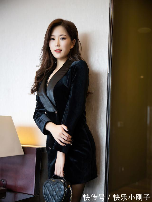 小姐姐|黑色修身版西装裙，搭配黑色细跟尖头靴，看上去时尚又可爱