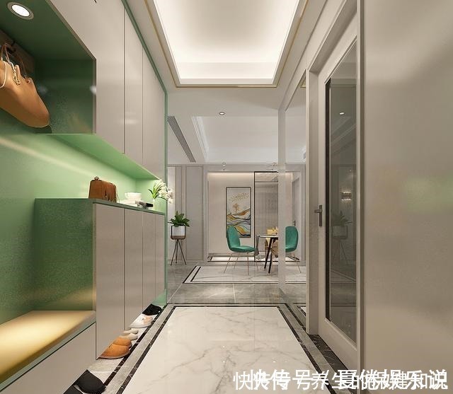 公卫|140平米现代轻奢风格,鞋柜柜体做薄荷绿,一入户就被惊艳到了!