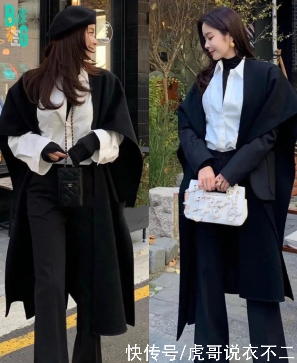 比小脚裤洒脱比阔腿裤显瘦，冬季喇叭裤被她“带火”了，真会穿