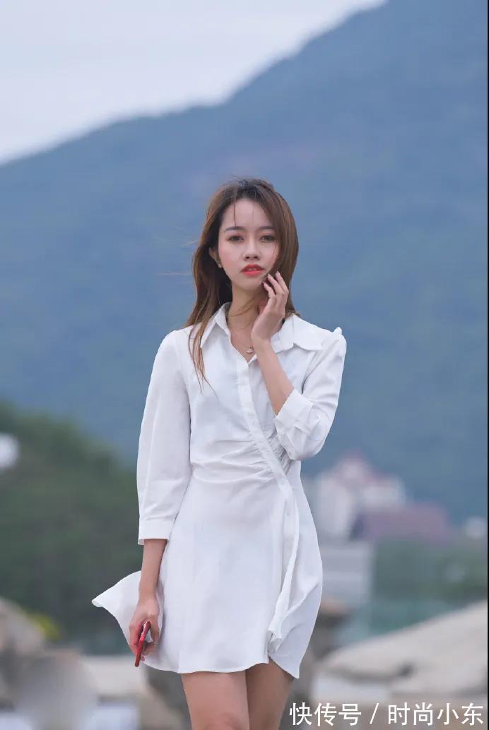 高跟|高跟衬衫连衣裙美女，身材苗条仙气十足