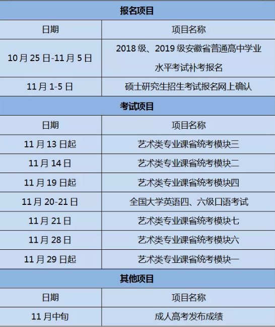 教育招生考试|安徽省2021年11月教育招生考试月历来啦