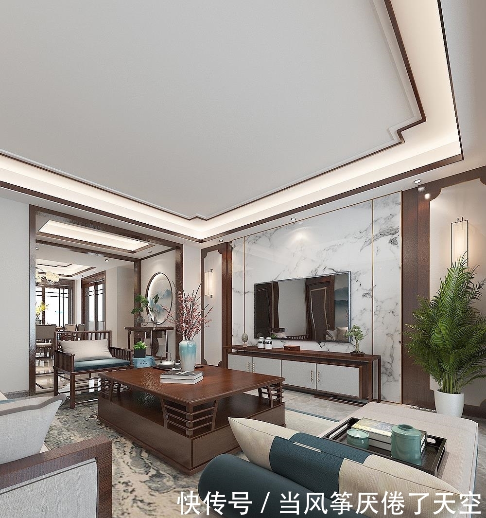 山水画|他家的中式风太好看了,入户玄关的圆形造型,很有中式意韵和品味