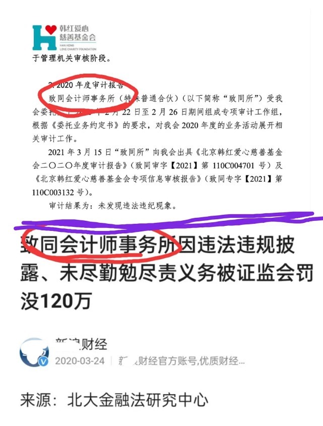 基金会|韩红基金会公布2020年审计报告,而负责审计的会计事务所却被扒出有造假史
