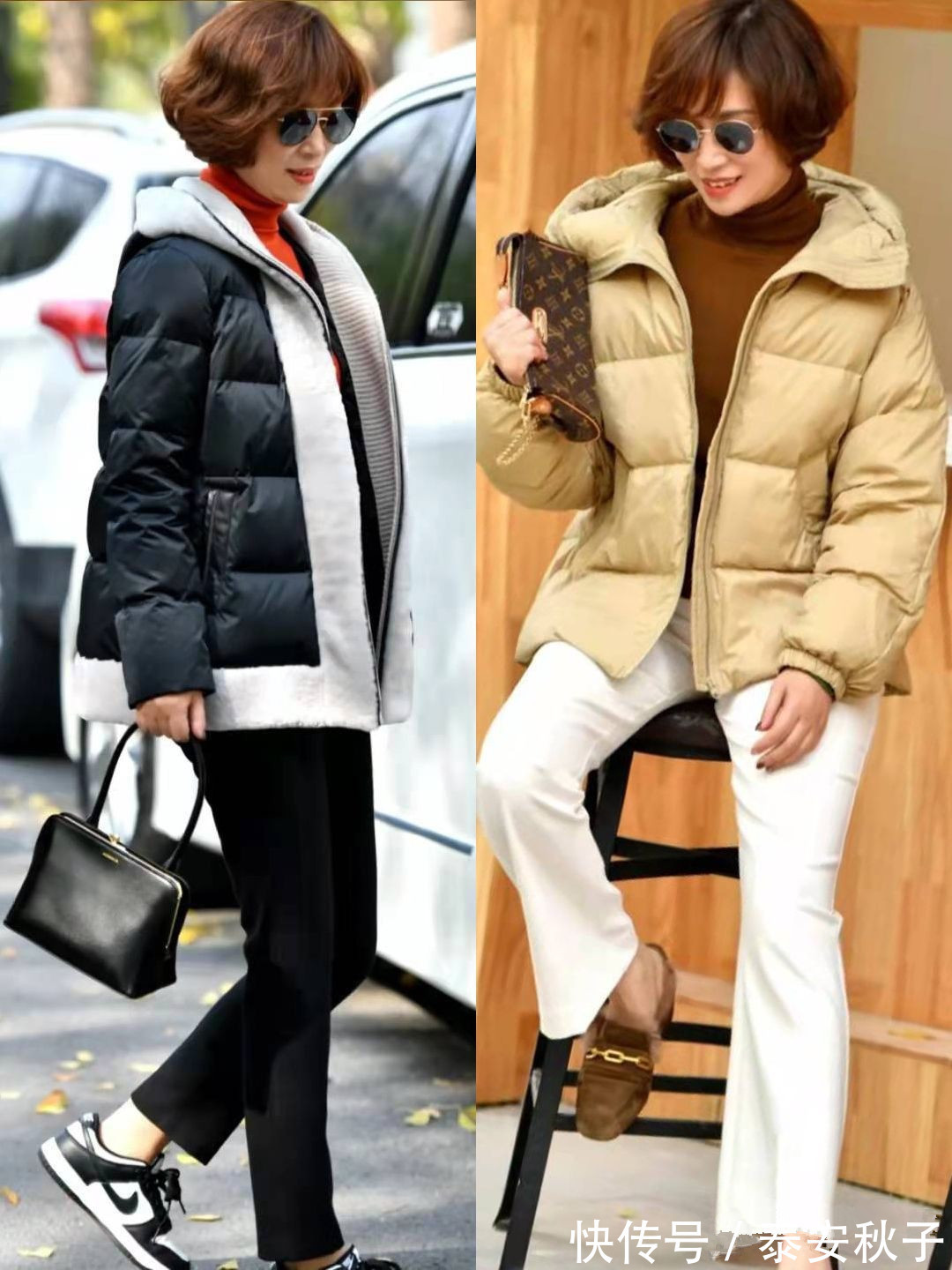 右图 建议50岁的女人:冬天多穿“羽绒服+半身裙/裤”,美得高级又大气