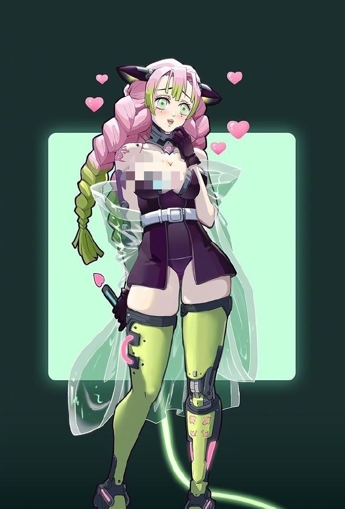 赛博朋克|鬼灭之刃+赛博朋克风,祢豆子戴上防毒面具,恋柱身材不能发原图