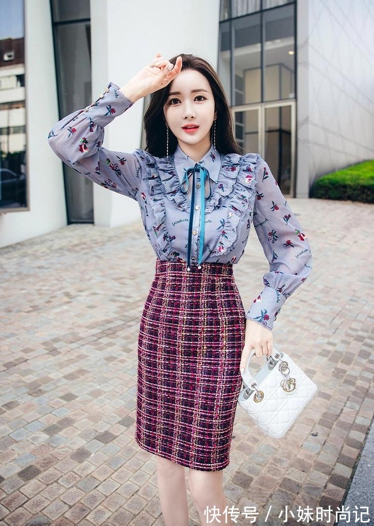 小清新|小清新的套装,雪纺衬衫与半身裙子的时尚搭配