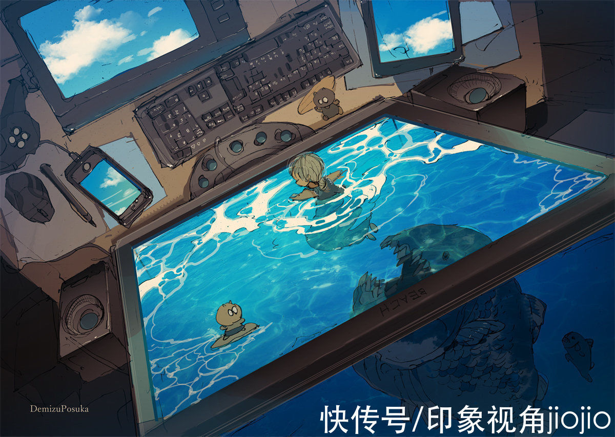 构图@幻想异世界插画作品,鱼眼镜头视角的构图方式很奇妙