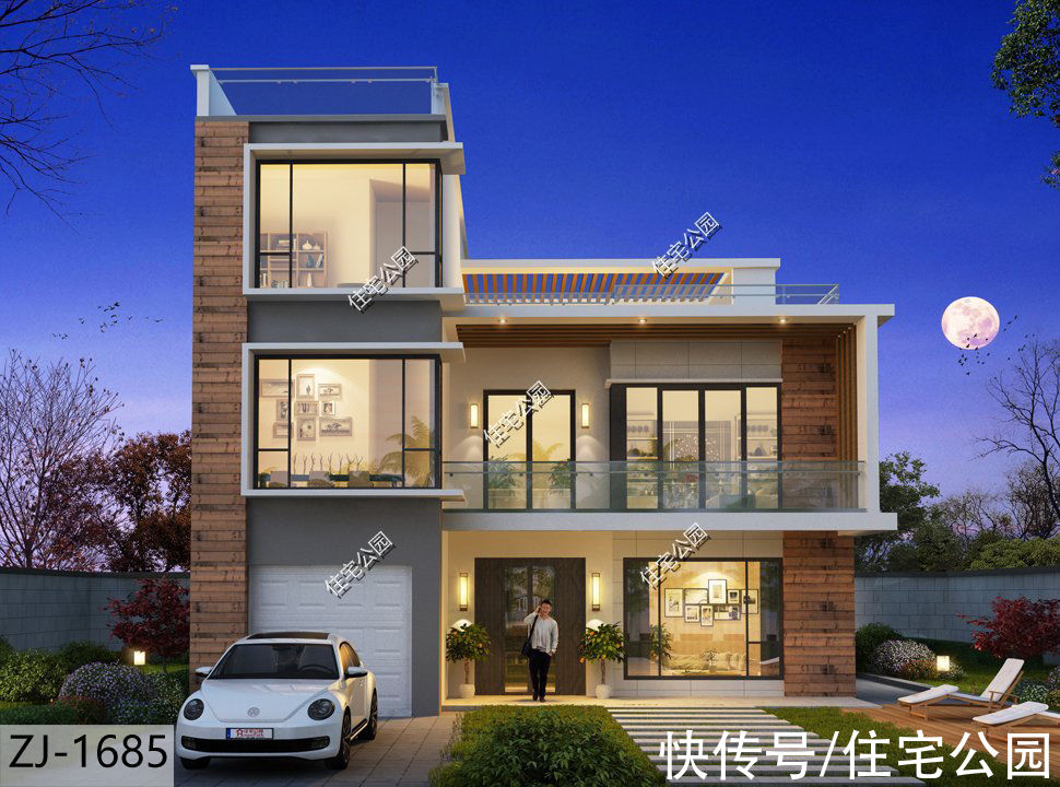 车库|备受农村人喜欢的现代别墅，挑空客厅配大露台，38万的造价就能盖
