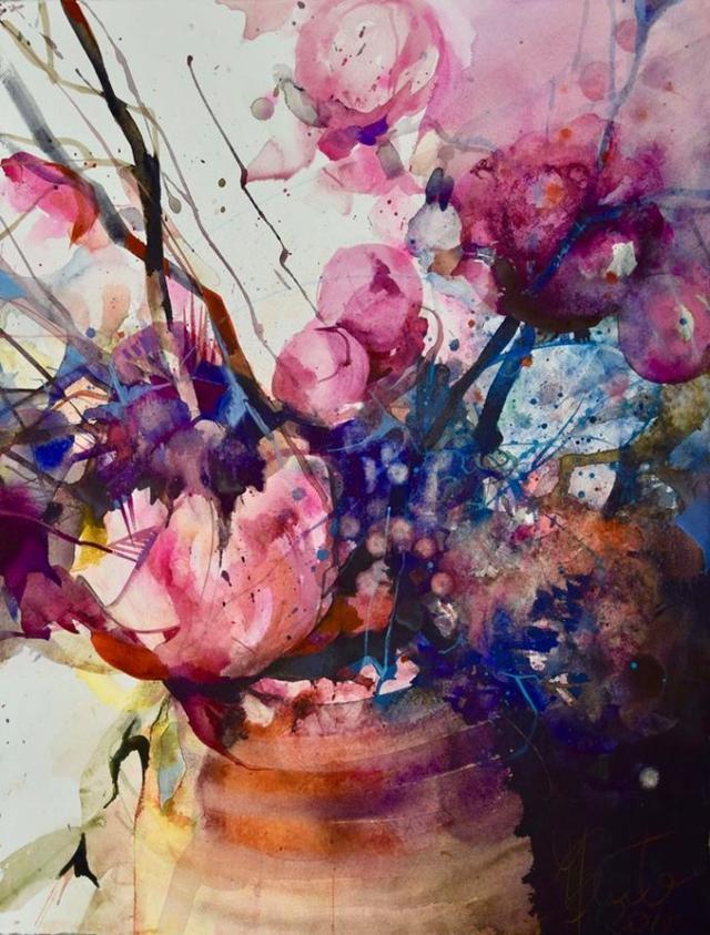 Elke&水彩画家Elke笔下的花花世界浓墨重彩之中隐去了繁花的具象(一)