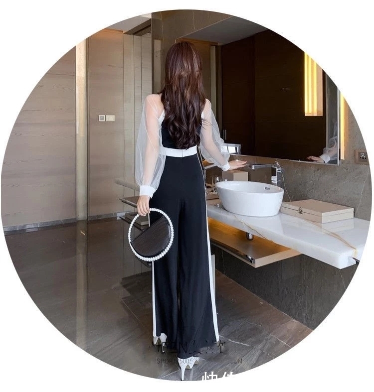 穿搭|法式黑白网纱拼接,穿出赫本风,名媛气质连体裤