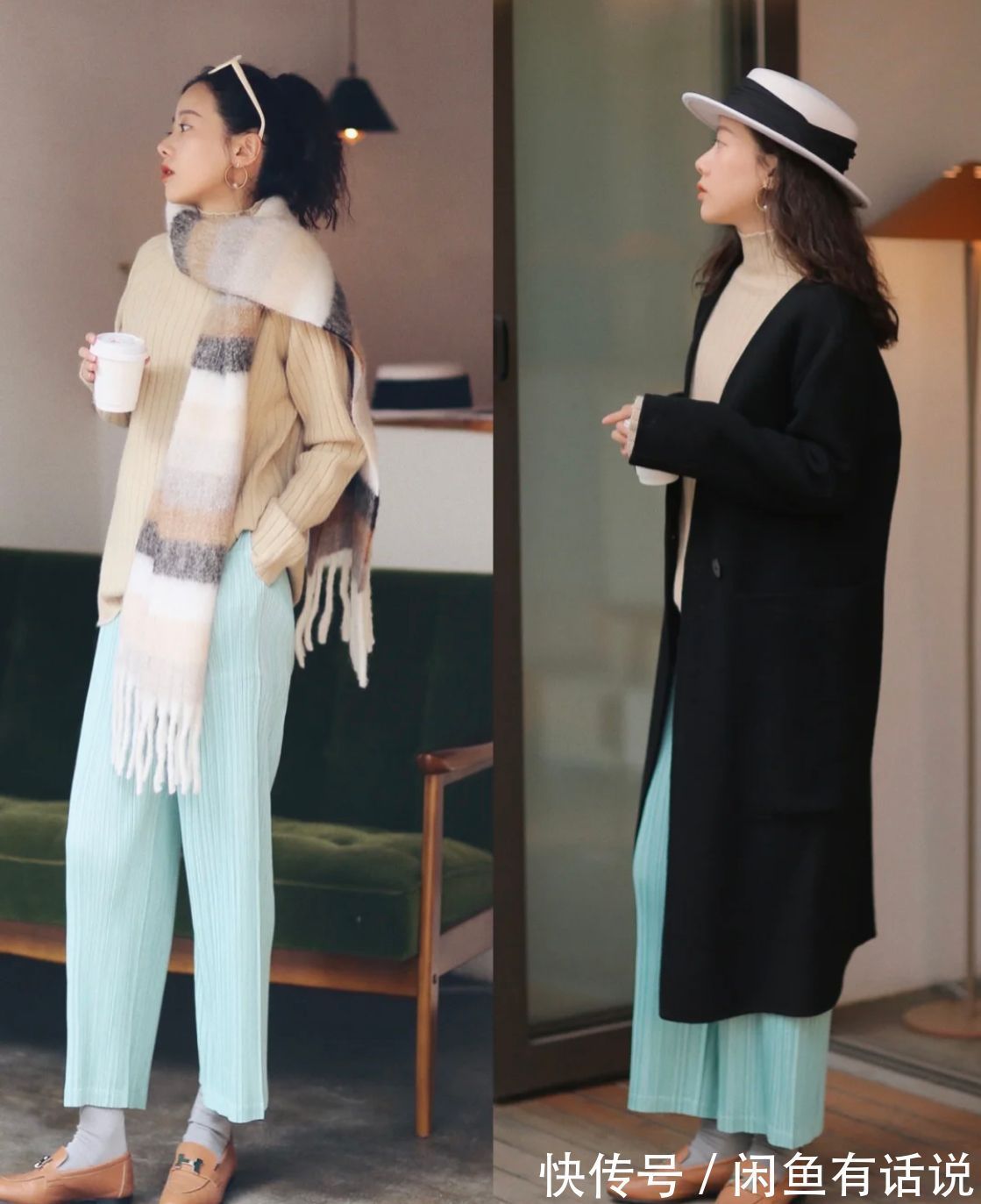 阔腿裤 穿大衣太普通?真正的“高级感”来自内搭,看38岁博主示范就知道