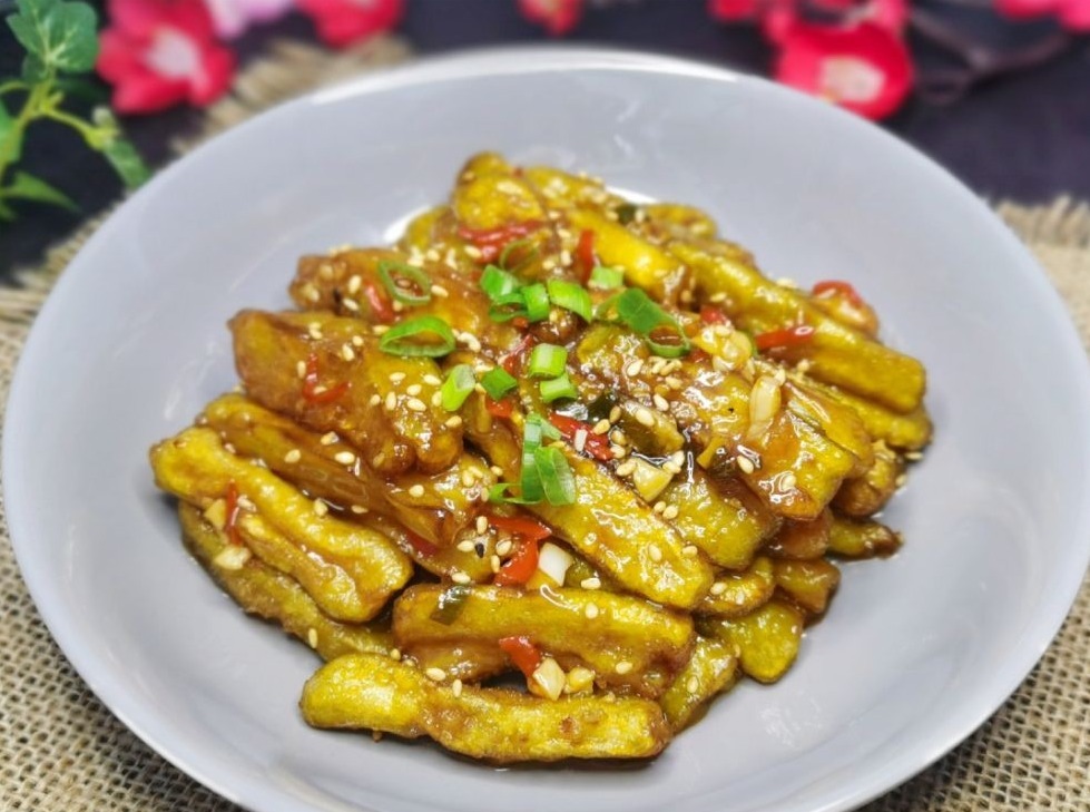 糖醋茄子好吃,2次放醋是关键,出锅喷儿香,真解馋