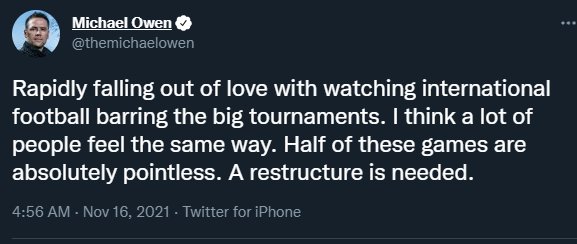 英格蘭|歐文：02年世界杯英格蘭有能力奪冠；嫉妒凱恩能弱隊(duì)刷進(jìn)球