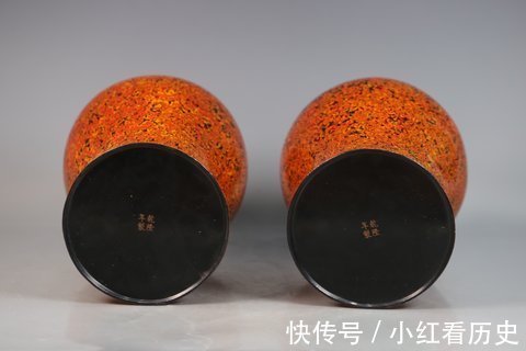 犀皮#清、精品漆器,犀皮漆梅瓶一对